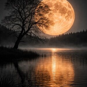 Moonlit Lake Art Print 8x10 Glossy